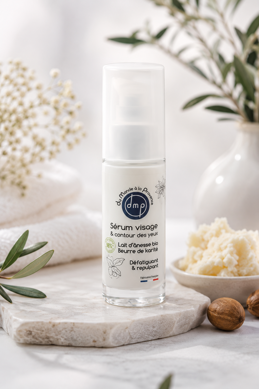 Sérum facial y contorno de ojos con leche de burra ecológica y manteca de karité – 30 ml